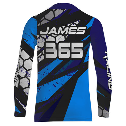 Motocross Jersey Blue UPF30+ Youth Kids Mens Dirt Bike Shirt Extreme Racing Shirt Off-Road XM35