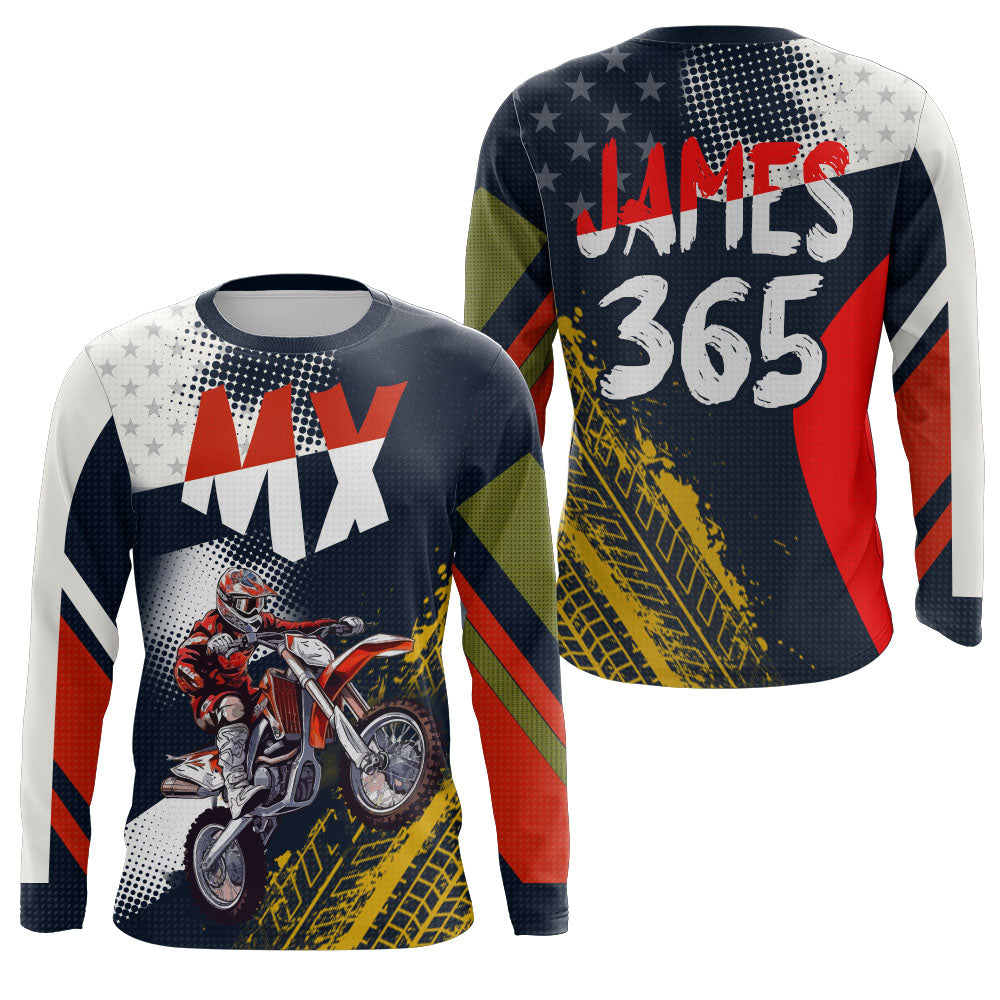 American Flag MX Jersey Youth Men Women UPF30+ Custom Motocross Dirt Bike Shirt Motorcycle Racing PDT692