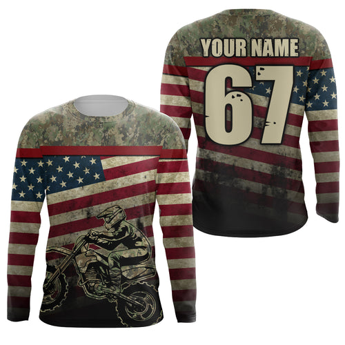 Custom Dirt Bike Jersey Kid Men Women UPF30+ American Flag Motocross Dirt Bike Shirts Motorcycle PDT707