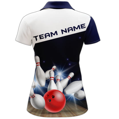 Navy Bowling Polo Shirt Women Personalized 3D Bowling Jersey Team League Bowling Shirt BDT283