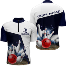 Load image into Gallery viewer, Navy Bowling Quarter-Zip Shirt Men Personalized 3D Bowling Jersey Team League Bowling Shirt BDT283