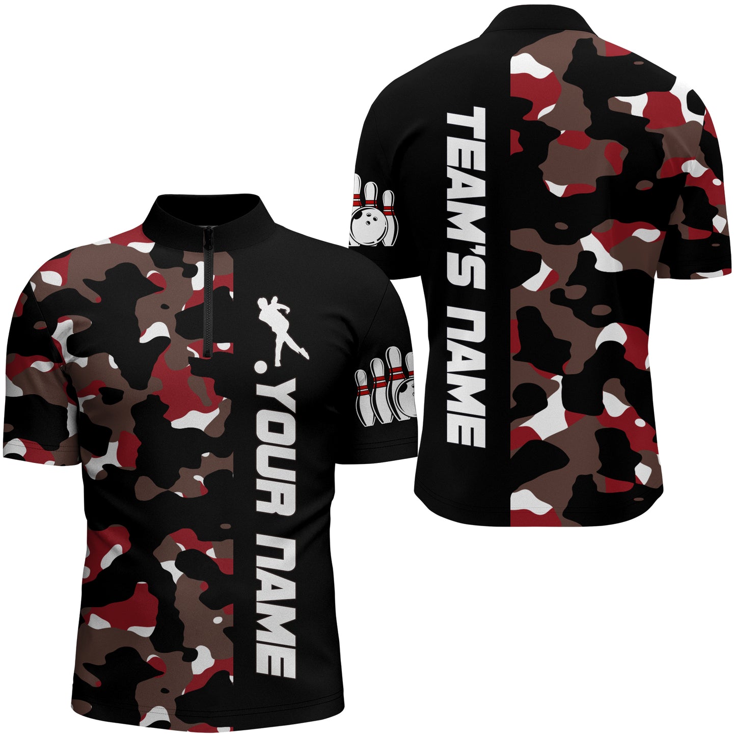 Camo Bowling Quarter-Zip Shirt For Men And Women Personalized Bowling Jerseys Team BDT446