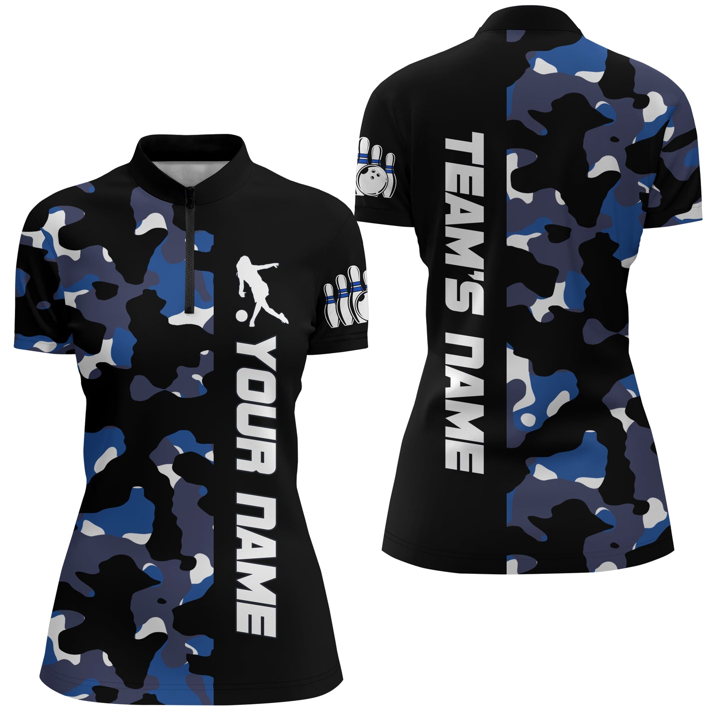Camo Bowling Quarter-Zip Shirt For Men And Women Personalized Bowling Jerseys Team BDT446