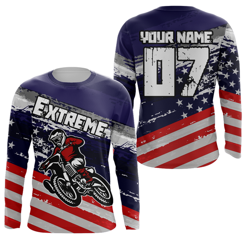 American Flag Motocross Jersey Kid Men Women UPF30+ Custom Youth Dirt Bike Shirt MX Racing PDT618