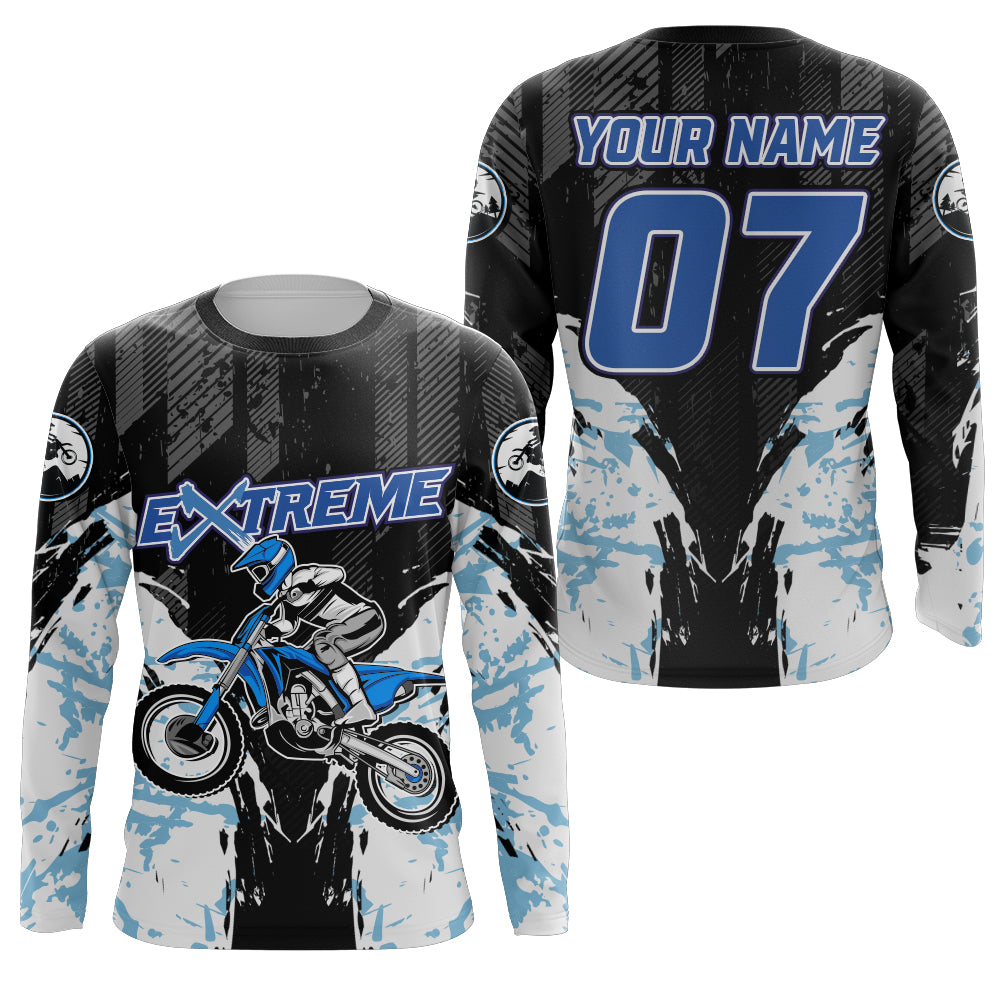 Blue Motocross Jersey UPF30+ Personalized Dirt Bike Youth Motocross Riding Shirt Men Women Kid PDT631