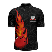 Load image into Gallery viewer, Strike Flame Bowling Shirt for Men Custom Black Bowling Jersey Team Bowling Quarter-Zip Shirt BDT257