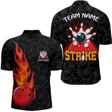 Load image into Gallery viewer, Strike Flame Bowling Shirt for Men Custom Black Bowling Jersey Team Bowling Quarter-Zip Shirt BDT257