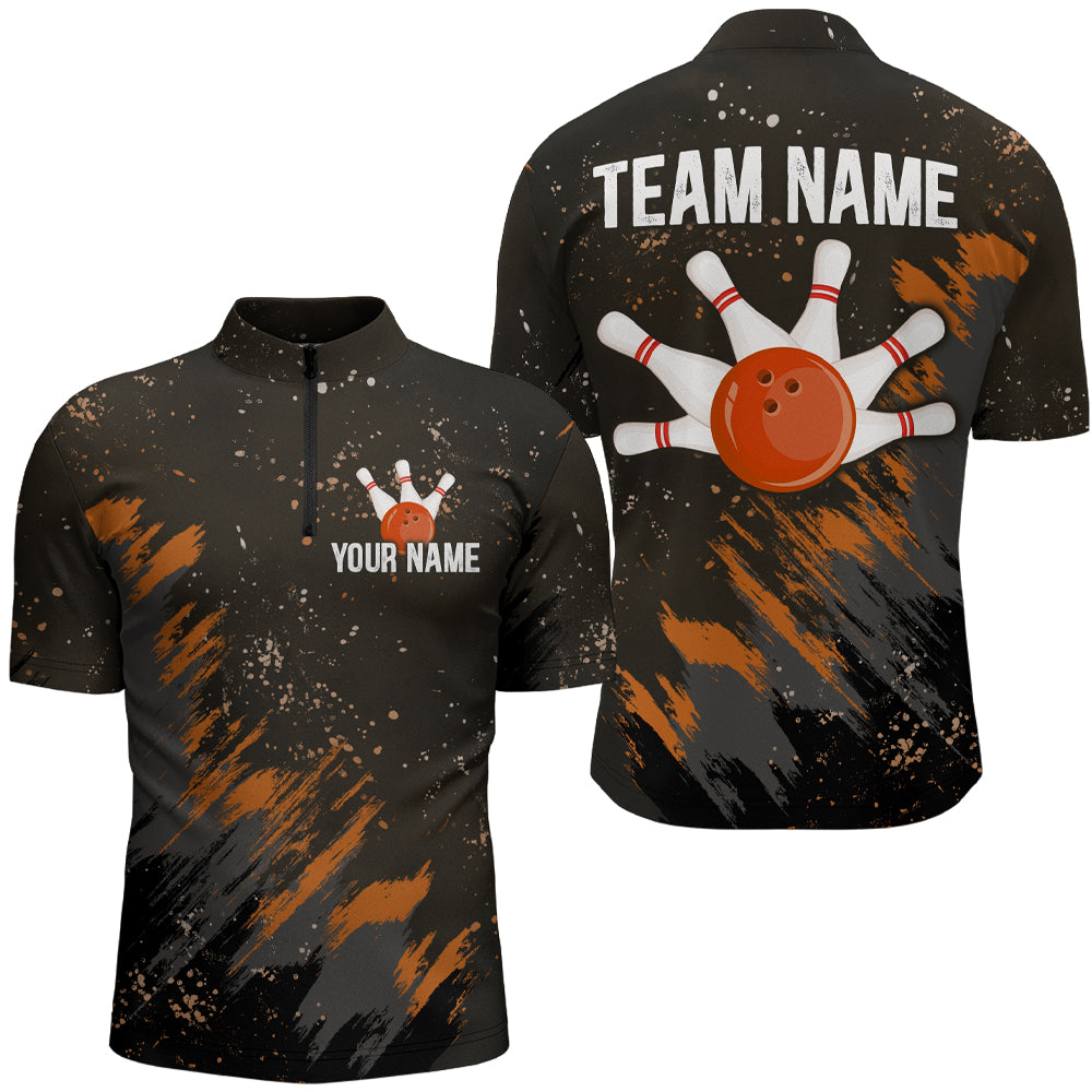 Personalized Orange Bowling Jersey Team Custom 1/4 Bowling Shirt For Men & Women BDT486