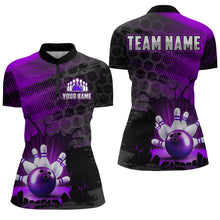 Load image into Gallery viewer, Custom Purple Bowling Shirts For Men &amp; Women Bowling Team League Jersey Unisex Quarter-Zip BDT533