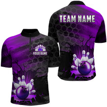 Load image into Gallery viewer, Custom Purple Bowling Shirts For Men &amp; Women Bowling Team League Jersey Unisex Quarter-Zip BDT533