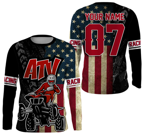 ATV Motocross Jersey Adult&Kid UPF30+ American Flag Quad Bike Shirt Off-Road Patriotic ATV MX PDT725