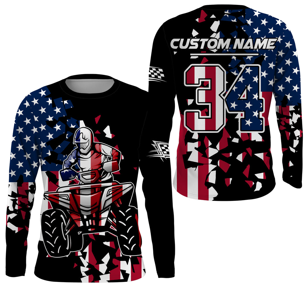 ATV Motocross Jersey Adult&Kid Personalized UPF30+ American Flag Quad Bike Shirt Off-Road ATV MX PDT726