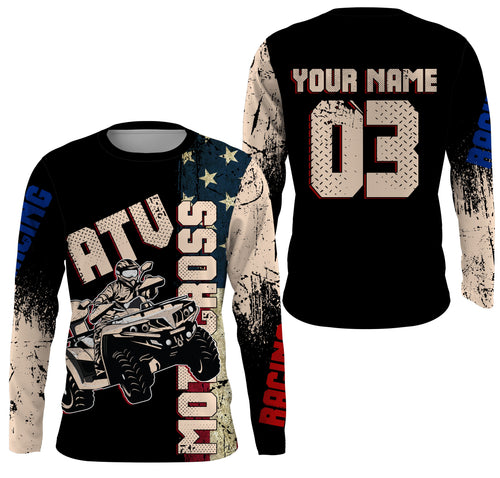 Adult&Kid ATV Motocross Jersey Personalized UPF30+ American Flag Quad Bike Shirt ATV MX Off-Road PDT727