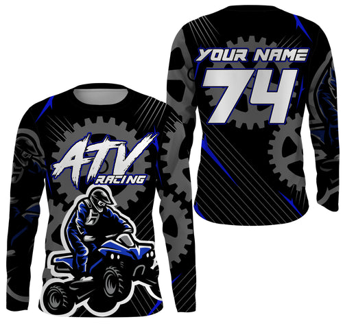 Adult&Kid Blue ATV Motocross Jersey Personalized UPF30+ Quad Bike Shirt Off-Road ATV MX Racing PDT737