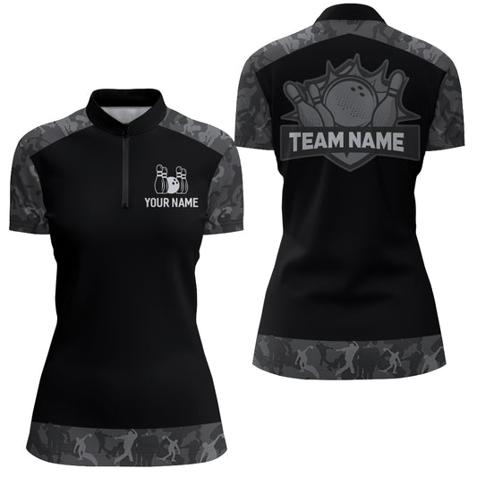 Grey Camo Bowling Shirts For Men And Women Custom Bowling Team Jersey Unisex Quarter-Zip BDT598