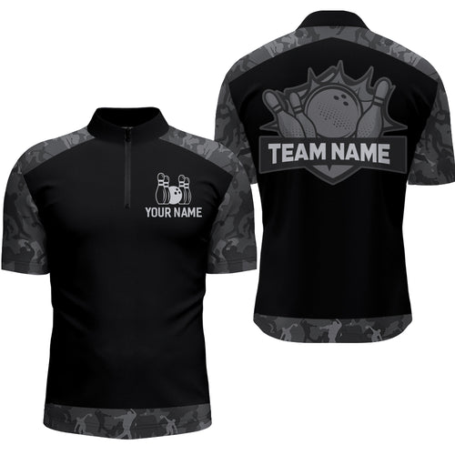 Grey Camo Bowling Shirts For Men And Women Custom Bowling Team Jersey Unisex Quarter-Zip BDT598