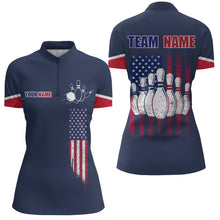 Load image into Gallery viewer, Navy Bowling Quarter-Zip Shirt For Women Custom American Bowling Team Jersey Patriot Bowling Shirt BDT318