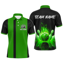 Load image into Gallery viewer, Green Flame Bowling Shirt for Men &amp; Women Custom Bowling Jersey Team League Bowling Polo BDT547