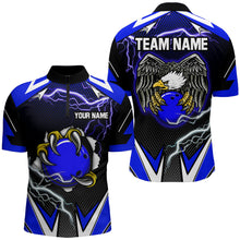 Load image into Gallery viewer, Custom Eagle Bowling Shirts for Men &amp; Women Quarter Zip Bowling Team Jerseys Blue BDT468