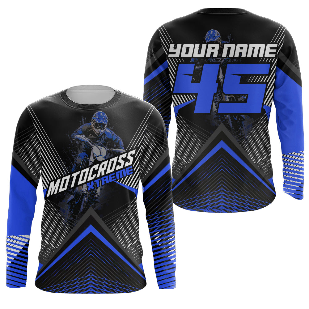 Custom Motocross Riding Jersey Men Women Kid Upf30+ Blue MX Dirt Bike Shirt Off-Road Jersey PDT673