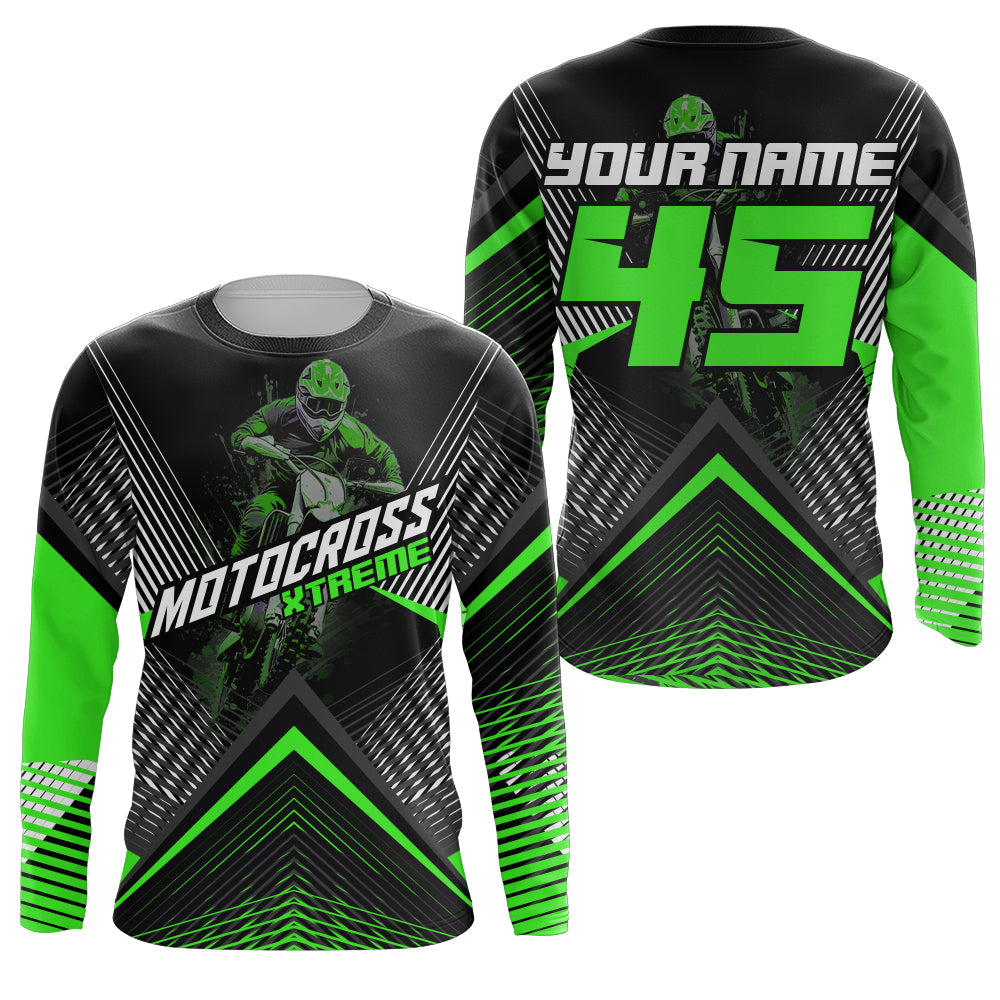 Custom Motocross Riding Jersey Men Women Kid Upf30+ Green MX Dirt Bike Shirt Off-Road Jersey PDT673