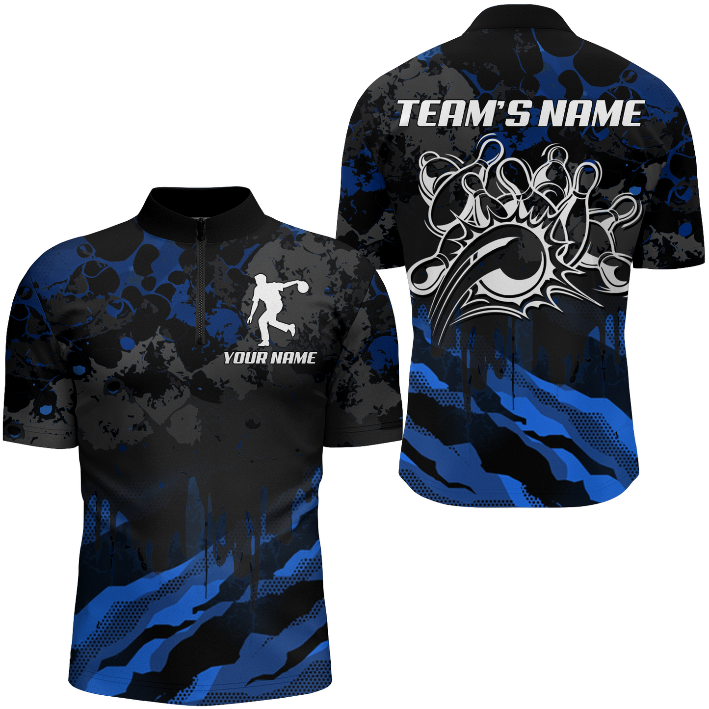 Men Bowling Quarter-Zip Shirt Custom Camo Bowling Jersey Bowling Team League Shirt BDT285