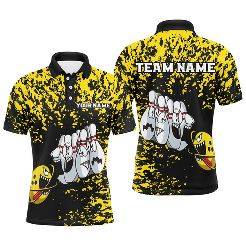 Custom Funny Bowling Shirt For Men Women Yellow Black Bowling Team Jersey Polo BDT495