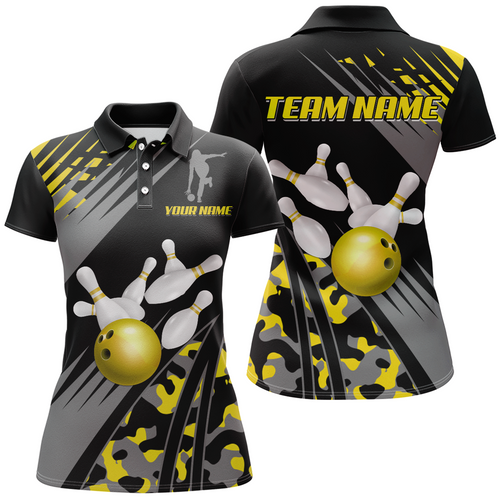 Custom Bowling Jerseys Men Women Bowling Shirt Yellow Camo Bowling Team Shirt Polo BDT595