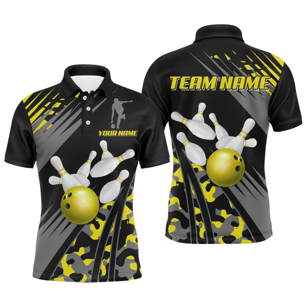 Custom Bowling Jerseys Men Women Bowling Shirt Yellow Camo Bowling Team Shirt Polo BDT595