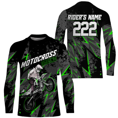 Custom Motocross Jersey Kid Men Women UPF30+ Green Dirt Bike Shirt MX Riding Off-Road Motorcycle PDT628
