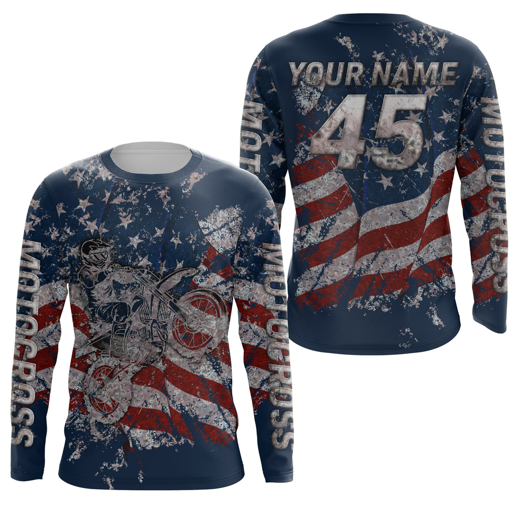 Custom Motocross Jersey Kid Men UPF30+ US Flag Dirt Bike Shirt MX Racing Off-Road Motorcycle PDT624