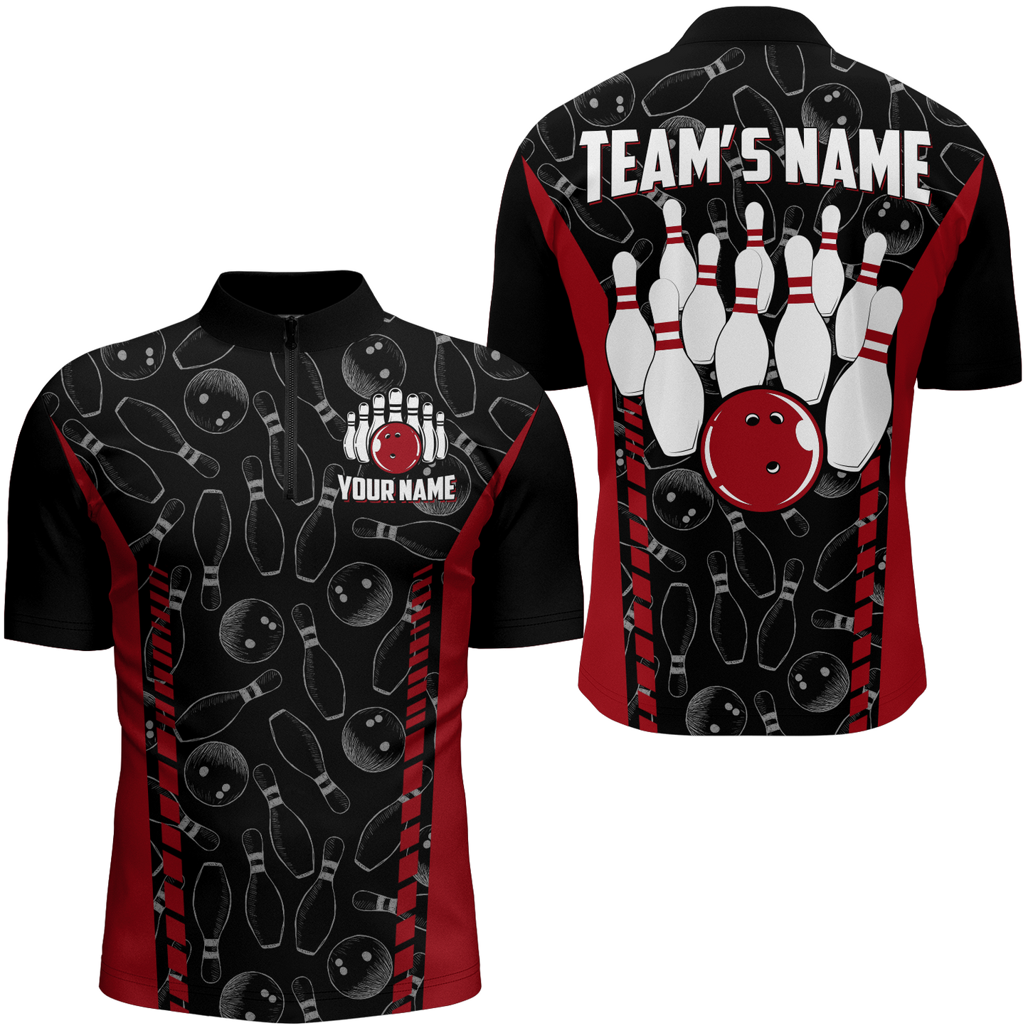 Custom Bowling Jersey For Men Seamless Pattern Bowling Shirt Team Bowling Quarter-Zip Shirt BDT302