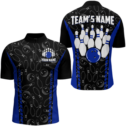 Custom Bowling Jersey For Men Seamless Pattern Bowling Shirt Team Bowling Quarter-Zip Shirt BDT302