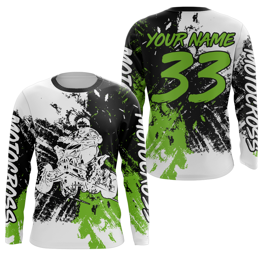 Adult&Kid ATV Motocross Jersey Green UPF30+ Custom Kid Quad Bike Shirt Off-Road ATV MX Racing PDT735