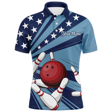 Load image into Gallery viewer, Custom Navy Bowling Jersey For Men American Flag Bowling Team Shirt Bowling Polo Shirt BDT309