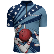 Load image into Gallery viewer, Custom Navy Bowling Jersey For Men American Flag Bowling Team Shirt Bowling Quarter-Zip Shirt BDT309