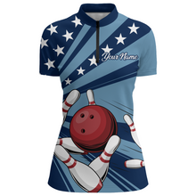 Load image into Gallery viewer, Custom Navy Bowling Jersey For Women American Flag Bowling Team Shirt Bowling Quarter-Zip Shirt BDT309