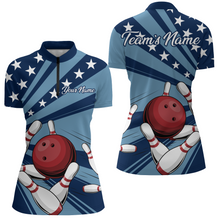 Load image into Gallery viewer, Custom Navy Bowling Jersey For Women American Flag Bowling Team Shirt Bowling Quarter-Zip Shirt BDT309