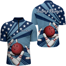 Load image into Gallery viewer, Custom Navy Bowling Jersey For Men American Flag Bowling Team Shirt Bowling Quarter-Zip Shirt BDT309