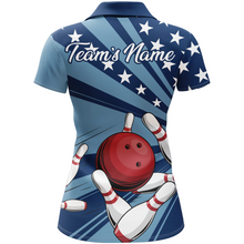 Load image into Gallery viewer, Custom Navy Bowling Jersey For Women American Flag Bowling Team Shirt Bowling Polo Shirt BDT309