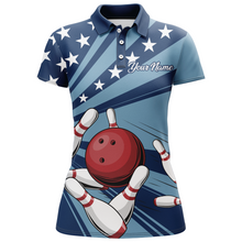 Load image into Gallery viewer, Custom Navy Bowling Jersey For Women American Flag Bowling Team Shirt Bowling Polo Shirt BDT309