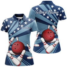 Load image into Gallery viewer, Custom Navy Bowling Jersey For Women American Flag Bowling Team Shirt Bowling Polo Shirt BDT309