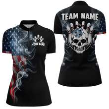 Load image into Gallery viewer, Custom Skull Bowling 1/4 Zip Shirts For Men Women American Flag Bowling Jersey Team BDT507