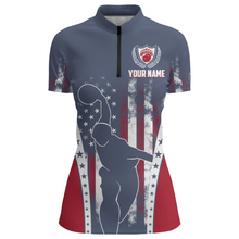 Load image into Gallery viewer, American Bowling Jersey For Women Custom Navy Bowling Shirt Team Bowling Quarter-Zip Shirt BDT316