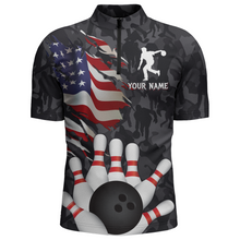 Load image into Gallery viewer, Camo Bowling Shirt Men Custom American Bowling Jersey Team League Bowling Quarter-Zip Shirt BDT325