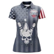 Load image into Gallery viewer, American Flag Bowling Shirt Women Skull Bowling Jersey Team Custom Bowling Polo Shirt BDT379