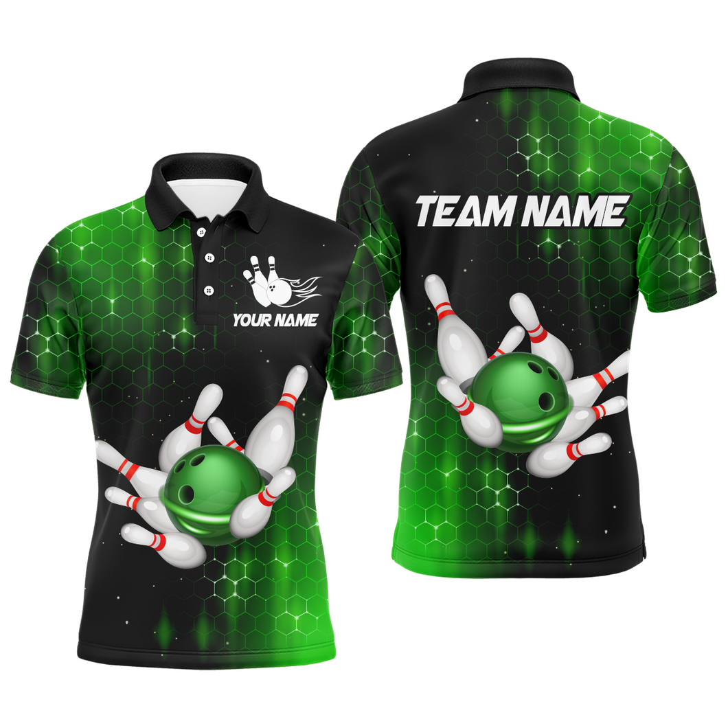 Personalized Green Bowling Shirts Men Women Bowling Team Jersey Bowling Polo Shirt BDT488
