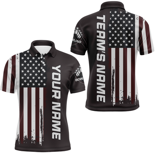 Patriotic Bowling Polo Shirt For Men American Flag Bowling Team Jersey Custom Bowling Shirts BDT263