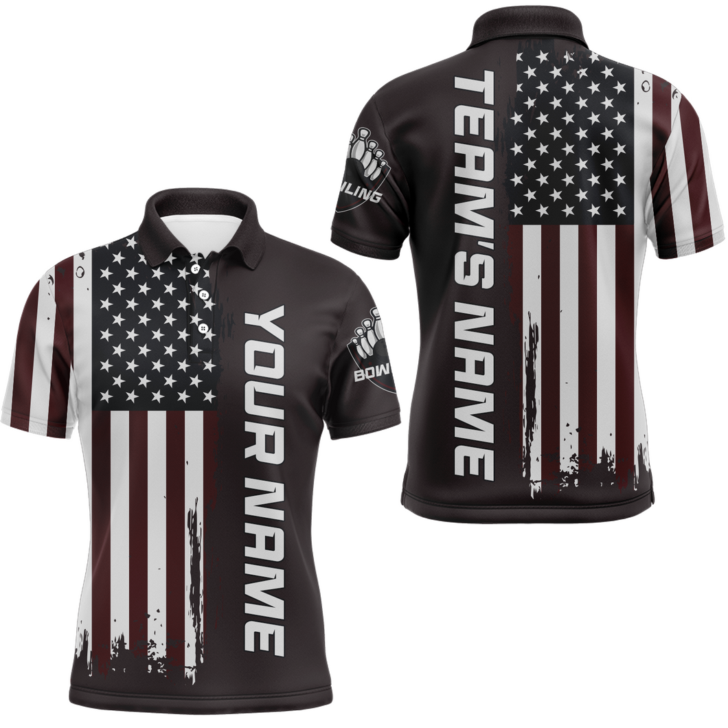 Patriotic Bowling Polo Shirt For Men American Flag Bowling Team Jersey Custom Bowling Shirts BDT263