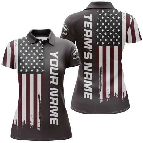 Patriotic Bowling Polo Shirt Women American Flag Bowling Team Jersey Custom Bowling Shirts BDT263